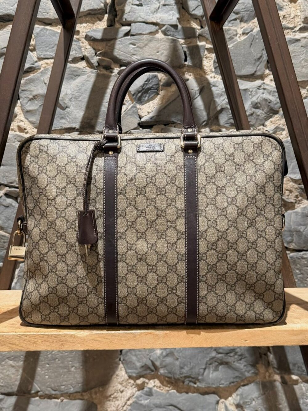 Gucci GG Supreme Brown Briefcase Business Bag